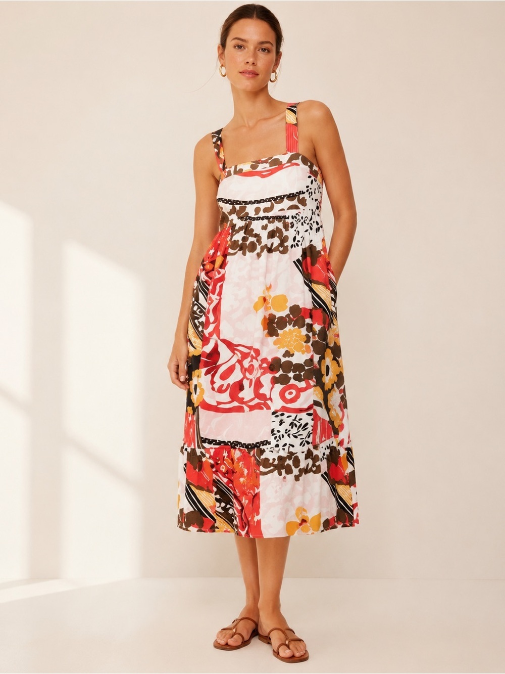 J. Crew sleeveless midi sundress size 2 a line retro colorful summer sundress